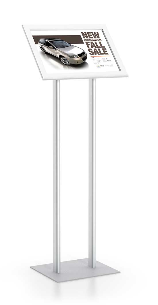 Angled SnapFrame Pedestal Stands Double Pedestal Base Floor Standing Sign Holders Display Aisle