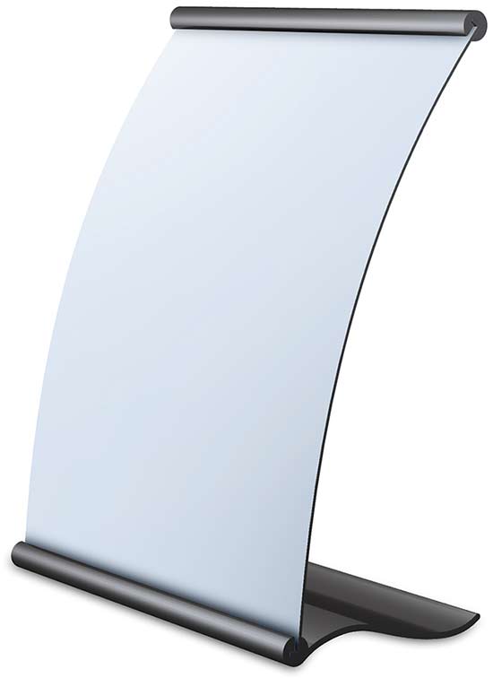 8.5 x 11 Inch Performance Series Round Base Counter Top Sign Holder,  Silver, Vertical. Made in the USA.