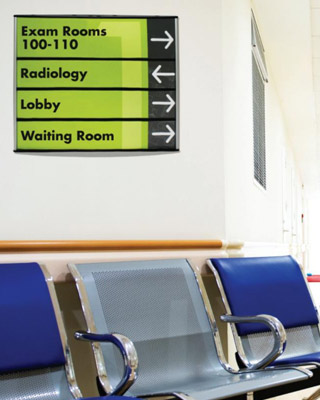 Directory sign holder mounted on wall