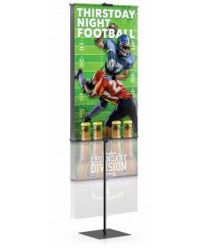 Telescopic height adjustable retail banner stand with square base black finish