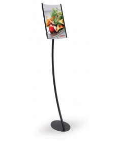 Elliptical Pedestal Sign Holder Stand with Angled, Curved Slide-In Sign Frame Vertical Insert, Black 