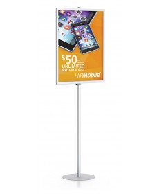 24x36 poster sign stand with round base, silver