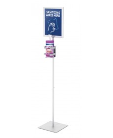 Hand sanitizer wipes canister stand with sign holder