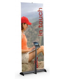 Floor standing tablet display integrated with retractable banner stand