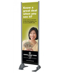 Messenger outdoor vinyl banner stand designed to be bolted to concrete