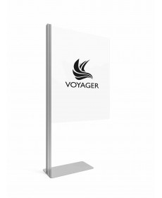 floor standing sneeze shield with clear acrylic panel, custom print