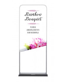 Stretch fabric slips over the aluminum frame display