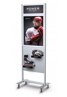 Rolling Slatwall Stand, 2-Sided with 22" x 28" sign frame and header sign holder