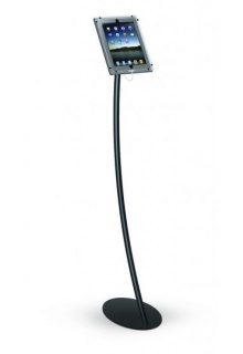 Floor standing iPad holder with curved 43" tall upright black finish