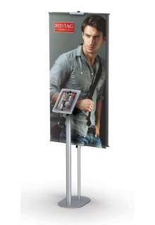 Floor standing iPad holder with double sided banner display