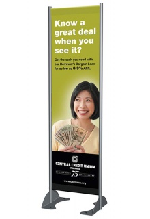 Messenger outdoor vinyl banner stand designed to be bolted to concrete