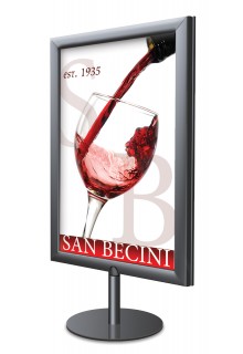 Double sided tabletop sign stand with 11x17 metal frame and round base
